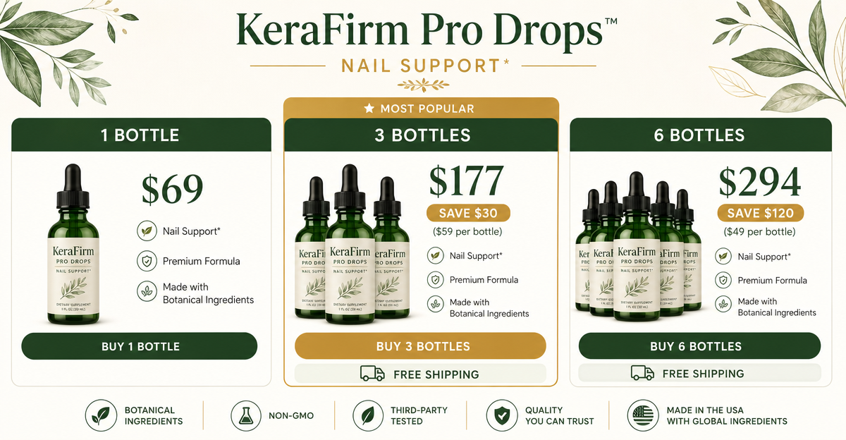 KeraFirm Pro Drops pricing: 1, 3 and 6 bottle packages